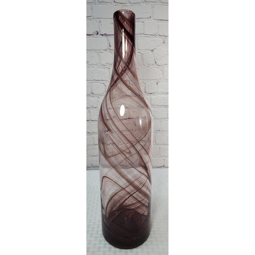 Large Hand Blown Amethyst Purple Swirl Stretched Glass Bottle 19" Tall